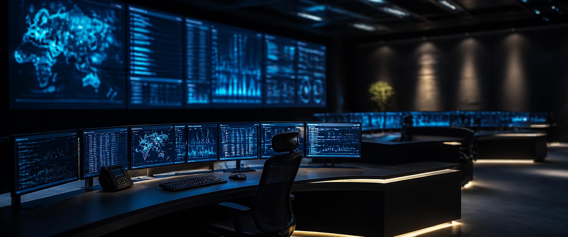 A modern operations center coordinating business activity through connected systems